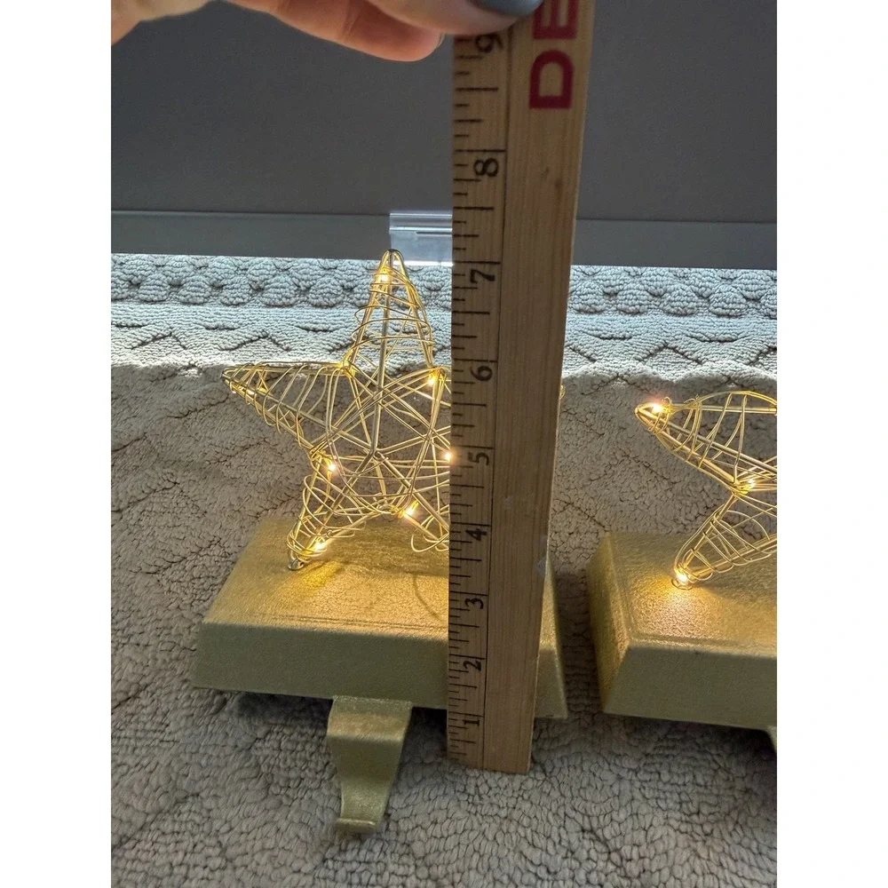 Gold LED Lighted‎ Wired Star Christmas Stocking Holder-set of 2